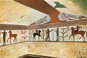 Mural painting in the Tomb of the Baron (Tomba del Barone) at Tarquinia, Italy, (1928) Mural painting in the Tomb of the Baron (Tomba del Barone) at Tarquinia, Italy, (1928)