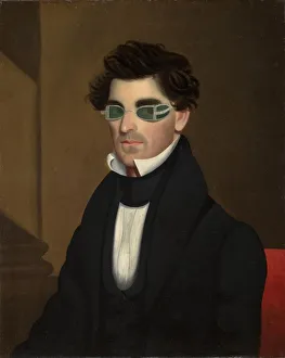 Prints of Nathaniel Olds, 1837. The green-tinted spectacles worn by Olds were designed to protect the eyes from the intensity of Argand lamps, a type of indoor light used during the early 1800s Industrialist Prints: Nathaniel Olds, 1837 Print: A Portrait of an Industrialist