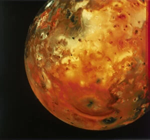 Nearly full view of Io, one of the moons of Jupiter, 1979
