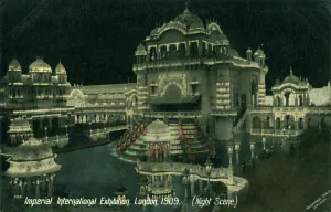 Night scene at the Imperial International Exhibition, White City, London, 1909. Artist Night scene at the Imperial International Exhibition, White City, London, 1909. Artist
