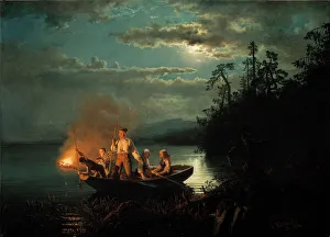 Night spear fishing on the Kroderen Lake. Artist: Gude, Hans (1825-1903) Night spear fishing on the Kroderen Lake. Artist: Gude, Hans (1825-1903)