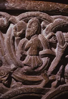 Detail of Norman Font, in 12th century Church within Porchester Castle, Hampshire Detail of Norman Font, in 12th century Church within Porchester Castle, Hampshire