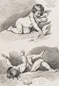 Two nude children playing with a leaf; from New Book of Children, 1720-60 Two nude children playing with a leaf; from New Book of Children, 1720-60