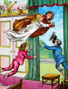 Coloured Lantern Slides Prints: Off to Never Never Land, c1905