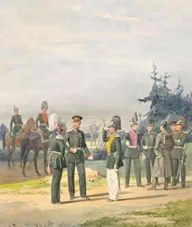 Officers from Uhlan Regiment, 1887. Artist: Balashov, Pyotr Ivanovich (?-1888)
