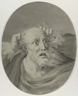 Black And White Chalk On Paper Gallery: Old man with beard, scuffling his hair. Creator: Rehberg, Friedrich (1758-1835)