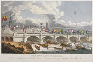 London River Thames Scene Prints: Opening ceremony of the new London Bridge, 1831