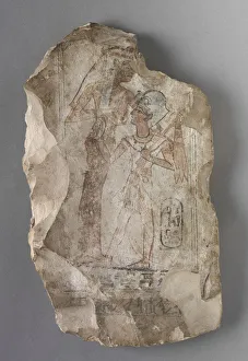 Ostracon: Ramesses II Suckled by a Goddess, c. 1279-1213 BC. Creator: Unknown Ostracon: Ramesses II Suckled by a Goddess, c. 1279-1213 BC. Creator: Unknown