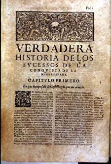 Front page of the book Historia verdadera de la conquista de la Nueva Espana Front page of the book Historia verdadera de la conquista de la Nueva Espana