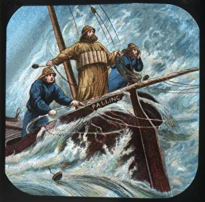 Palling Boat: Throwing the life-line, c1900. Creator: Unknown Palling Boat: Throwing the life-line, c1900. Creator: Unknown