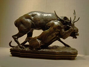 Seizing Gallery: Panther Seizing a Stag, modeled c. 1833 (cast 1889). Creator: Antoine-Louis Barye