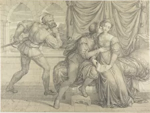 Black And White Chalk On Paper Gallery: Paolo and Francesca, surprised by Gianciotto Malatesta, 1809. Creator: Koch, Joseph Anton