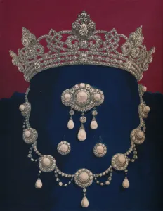 Parure of Diamonds and Pearls - The Gift of HRH The Prince of Wales, 1863. Artist: Robert Dudley Parure of Diamonds and Pearls - The Gift of HRH The Prince of Wales, 1863. Artist: Robert Dudley