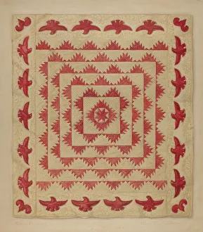 Patchwork Quilt with Eagles, c. 1938. Creator: Daniel Fletcher Patchwork Quilt with Eagles, c. 1938. Creator: Daniel Fletcher