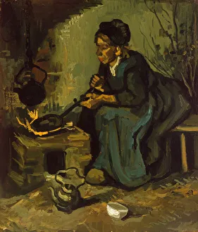 Peasant Woman Cooking by a Fireplace, 1885. Creator: Vincent van Gogh Peasant Woman Cooking by a Fireplace, 1885. Creator: Vincent van Gogh