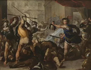 Perseus turning Phineas and his Followers to Stone, Early 1680s. Artist: Giordano, Luca (1632-1705)