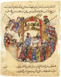 A physician takes care of a wounded person. Miniature from al-Hariris Maqamat, 1225-1235 A physician takes care of a wounded person. Miniature from al-Hariris Maqamat, 1225-1235