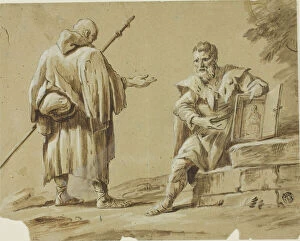 Laid Paper Gallery: Two Pilgrims with Portable Shrine, n.d. Creator: Tiberius Dominikus Wocher
