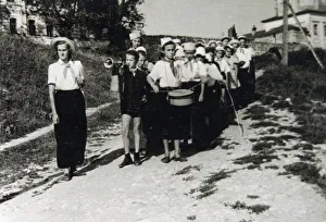 A Pioneers unit at All-Union Young Pioneer Camp Artek, Gurzuf, Crimea, USSR, 1930s(?) A Pioneers unit at All-Union Young Pioneer Camp Artek, Gurzuf, Crimea, USSR, 1930s(?)