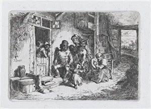 Plate 10: two figures dancing, another seated playing an drum Plate 10: two figures dancing, another seated playing an drum