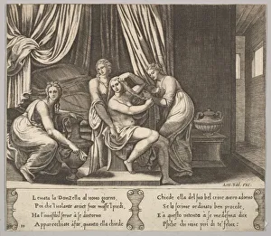 Plate 10: nymphs assisting Psyche to dress her hair, from The Fable of Psyche, 1530-60 Plate 10: nymphs assisting Psyche to dress her hair, from The Fable of Psyche, 1530-60