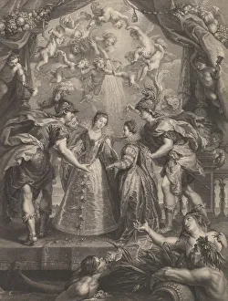 Plate 17: The exchange of the two princesses in Hendaye; allegorical scene with Anne of Plate 17: The exchange of the two princesses in Hendaye; allegorical scene with Anne of