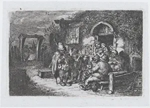 Plate 18: street musicians and other figures outisde a tavern Plate 18: street musicians and other figures outisde a tavern