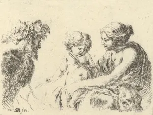 Plate 6: a woman at right holding her child who is sitting atop a donkey, a satyr at l Plate 6: a woman at right holding her child who is sitting atop a donkey, a satyr at l