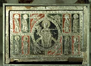 Images Dated 10th February 2013: Front in polychromed wood and stucco, in the center Madonna and Child, from the church