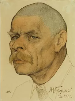 Black And White Chalk On Paper Gallery: Portrait of the author Maxim Gorky (1868-1939), 1921. Artist: Andreev