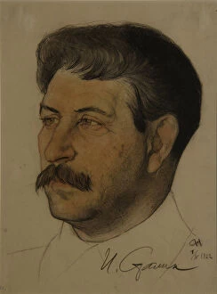 Black And White Chalk On Paper Gallery: Portrait of Joseph Stalin (1879-1953), 1922. Artist: Andreev, Nikolai Andreevich (1873-1932)