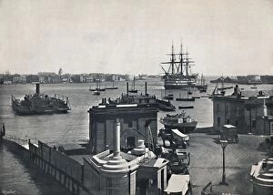 Car Ferry Gallery: Portsmouth - General View of the Harbour, Showing Nelsons Battleship, The Victory. 1895
