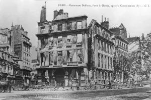 Postcard showing damage to Deffieux Restaurant, Porte St.-Martin, after the 1871 Paris Commune Postcard showing damage to Deffieux Restaurant, Porte St.-Martin, after the 1871 Paris Commune