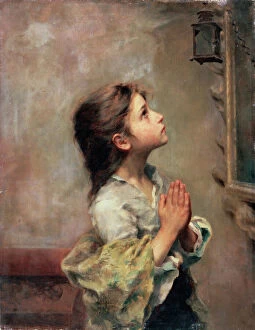 Looking Up Gallery: Praying Girl, Italian painting of 19th century. Artist: Roberto Ferruzzi
