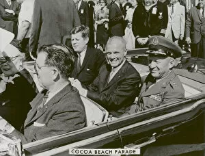 Kennedy John F Gallery: President John F. Kennedy, John Glenn and General Davis in Cocoa Beach Parade, 1962