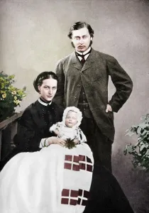 The Prince and Princess of Wales with the infant Prince Albert Victor, 1864 (1910) The Prince and Princess of Wales with the infant Prince Albert Victor, 1864 (1910)
