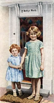 The Princesses Elizabeth and Margaret Rose at the door of the Little House, 1933, (c1935) The Princesses Elizabeth and Margaret Rose at the door of the Little House, 1933, (c1935)