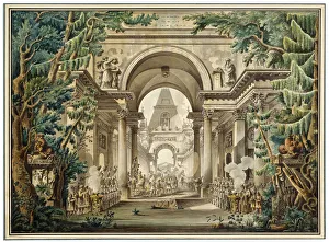 Procession in a temple. Set design for a theatre play, 18th or early 19th century Procession in a temple. Set design for a theatre play, 18th or early 19th century