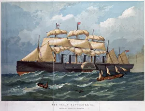 Isambard Kingdom Brunel Prints: Colour print of PSS Great Eastern on the ocean, 1858