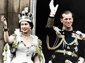 Colorised Gallery: Queen Elizabeth II and the Duke of Edinburgh on their coronation day, Buckingham Palace, 1953