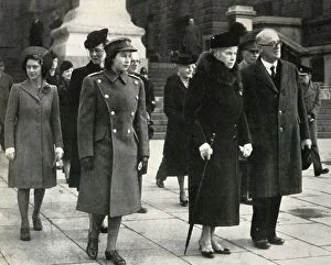 Queen Mary Of Teck Gallery: Queen Mary, Princess Elizabeth, Princess Margaret... Armistice Day, 1945, (1951)