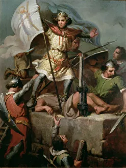 Ramon Berenguer III the Great (1082 - 1131) nailing the flag of Barcelona in the Ramon Berenguer III the Great (1082 - 1131) nailing the flag of Barcelona in the