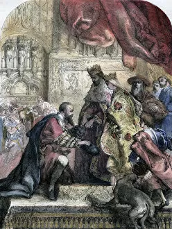 Images Dated 17th March 2007: Reception of Columbus by Ferdinand and Isabella, Barcelona, 15th century, (19th century)