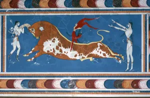 Reconstruction of the Bull-leaping fresco from the Minoan Royal palace at Knossos Reconstruction of the Bull-leaping fresco from the Minoan Royal palace at Knossos