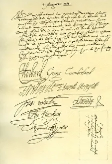 Resolution of a Council of War of the English commanders, 1st August 1588.Artist: Sir Francis Drake Resolution of a Council of War of the English commanders, 1st August 1588.Artist: Sir Francis Drake