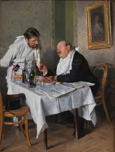 In a restaurant, 1887. Artist: Makovsky, Vladimir Yegorovich (1846-1920) In a restaurant, 1887. Artist: Makovsky, Vladimir Yegorovich (1846-1920)