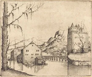 River Landscape with Two Buildings, 1545. Creator: Augustin Hirschvogel River Landscape with Two Buildings, 1545. Creator: Augustin Hirschvogel
