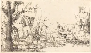 River Landscape with the Temptation of Christ, 1545. Creator: Augustin Hirschvogel River Landscape with the Temptation of Christ, 1545. Creator: Augustin Hirschvogel
