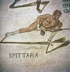 Roman Mosaic of Performer killing leopards in Spectacle, Tunisia, 3rd century