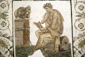 Roman Mosaic, Tragic Poet and Two Masks from Thuburbo Majus, Tunisia, 3rd century Roman Mosaic, Tragic Poet and Two Masks from Thuburbo Majus, Tunisia, 3rd century
